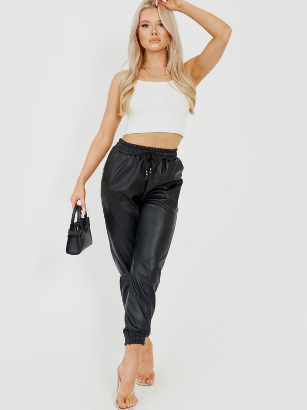 Faux Leather PU Jogger Trousers
