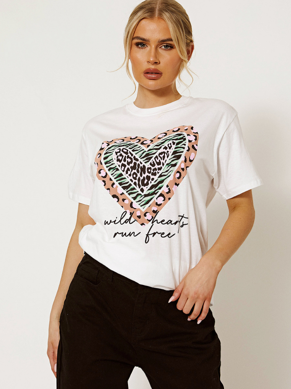 Multi-Print Heart Graphic Print T-Shirt