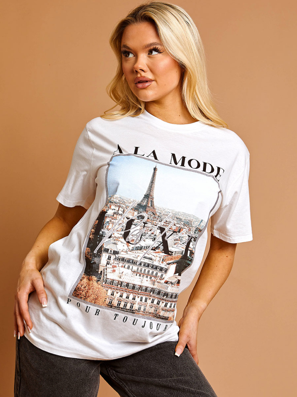 A La Mode Paris Graphic Glitter Detail T-Shirt